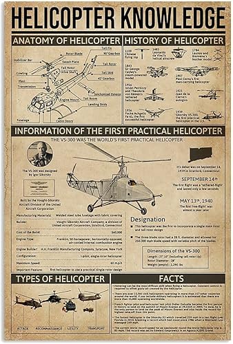 Ara Step - Póster de arte de conocimiento retro con 5 impresiones (conocimiento de helicóptero, póster de impresión de arte vertical, regalo de