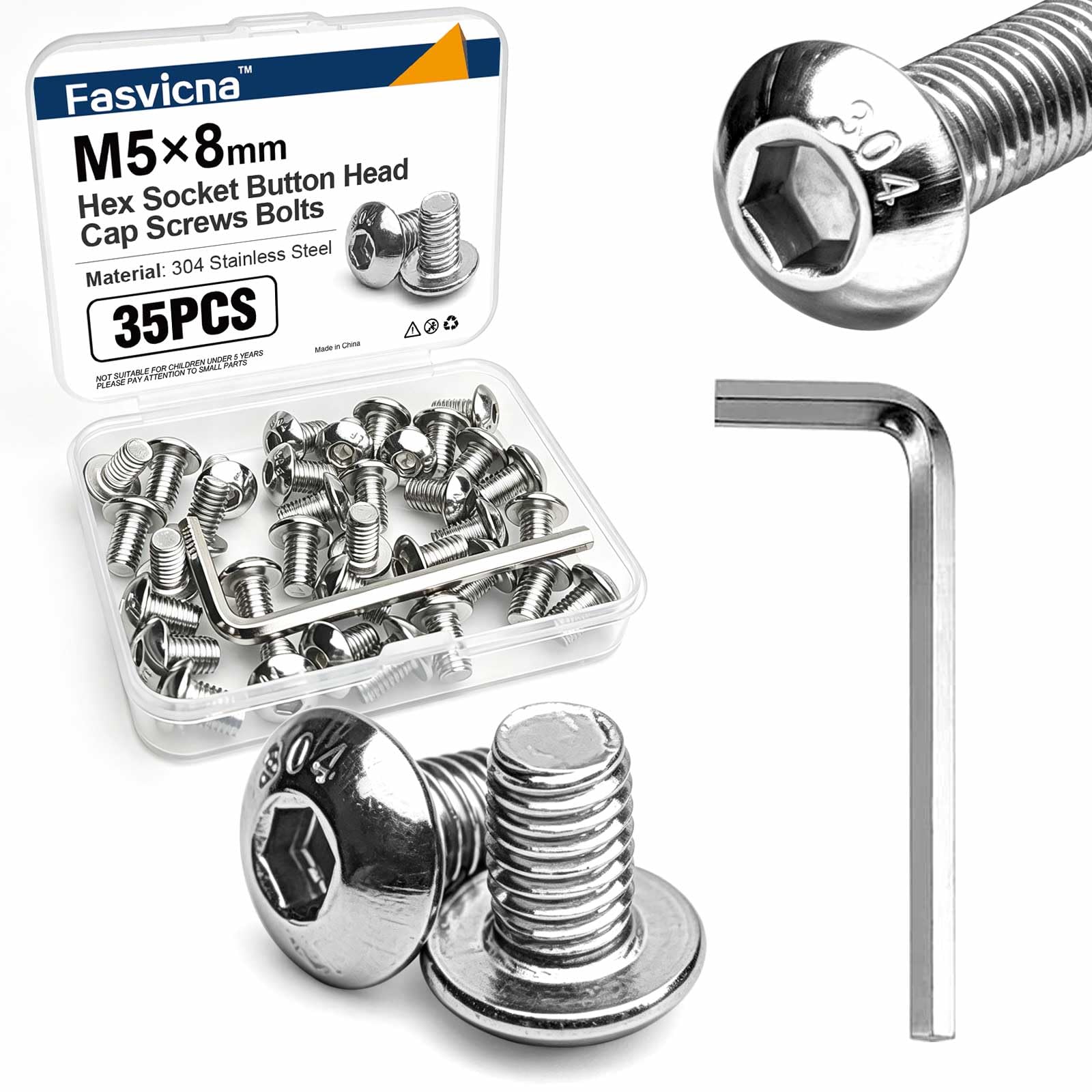 Stainless Steel Socket Head Screws - 35 Pack M5x20 -9