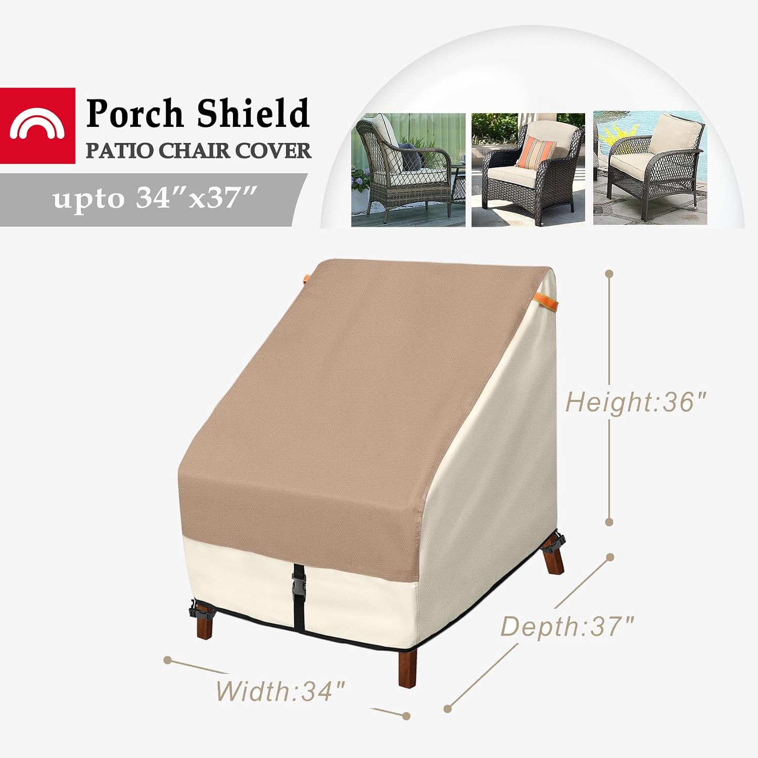 Porch Shield Patio Furniture Cover - Square Table Cover 84 x 84 inch Bundles with Outdoor Chair Cover 34W x 37D x 36H inch - 2 Pack image 5