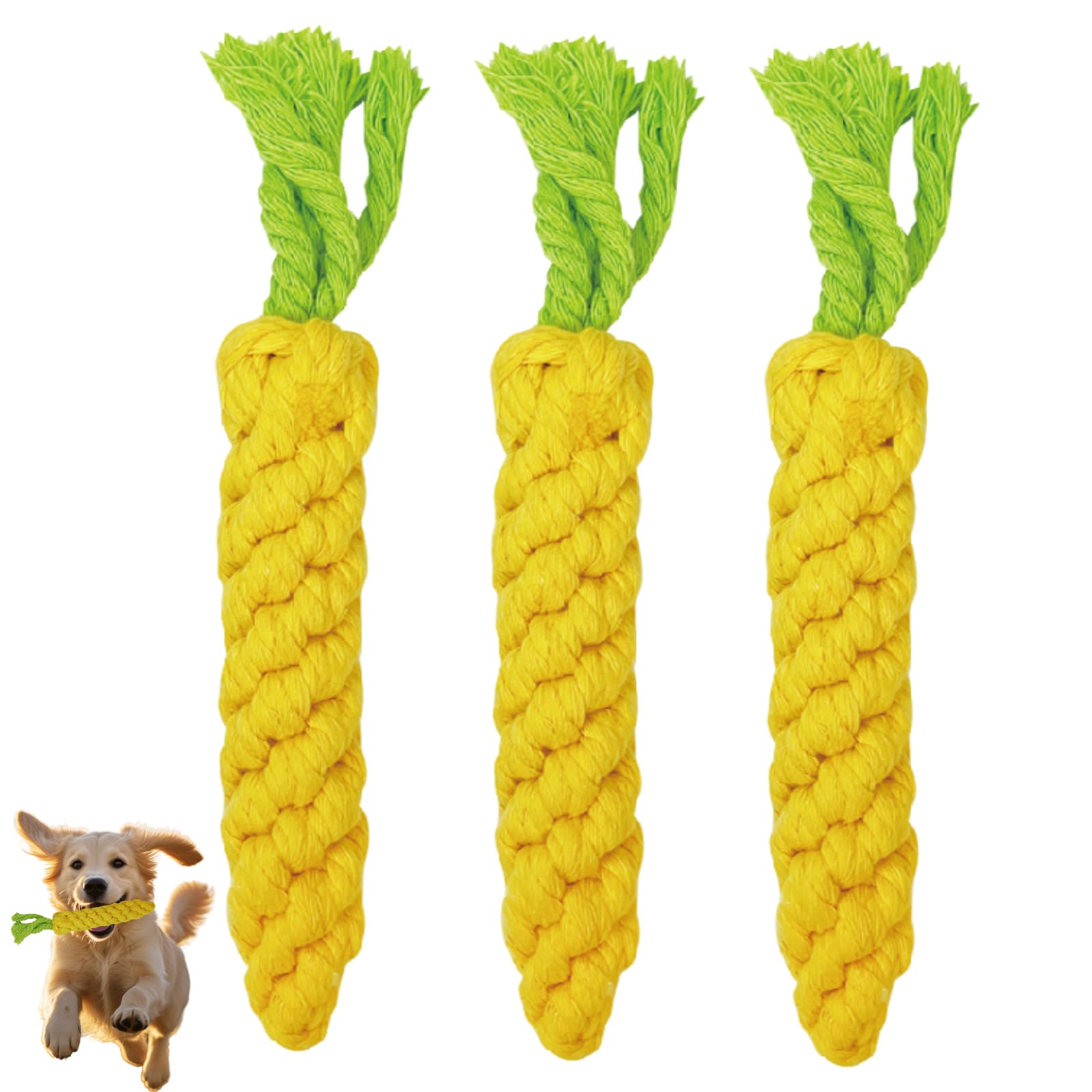 AutumnNest 3PCS Yellow Woven Pet Chew Set, Puppy Teething Chews, Dog Chew Accessories, Cat Interactive Chews, Durable Braided Chews for Pets