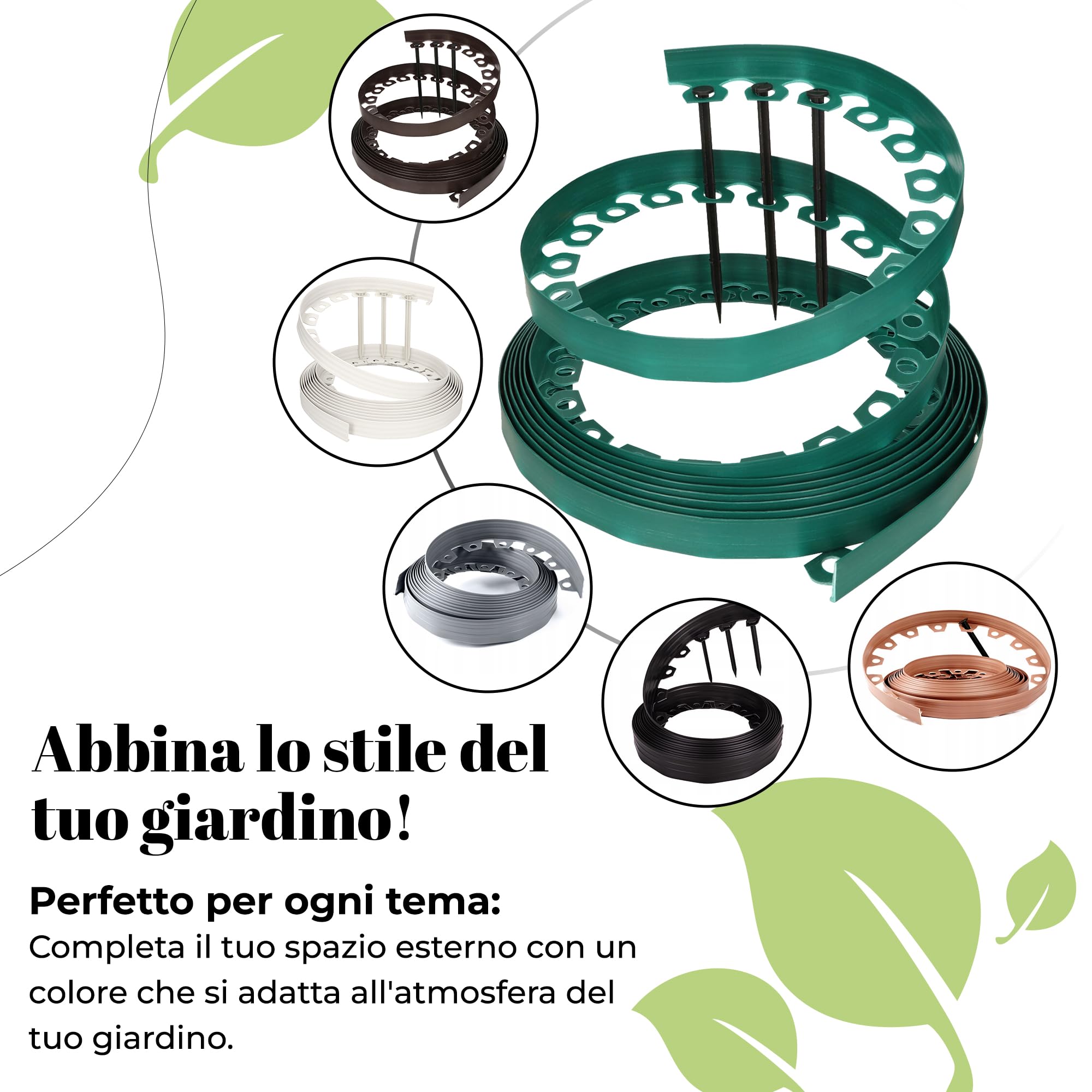 GARDENIX Bordo flessibile per prato, in plastica, resistente alle intemperie, rotondo, per aiuole, 10 m, 20 ancore, altezza 10 cm, per giardini e robot tosaerba