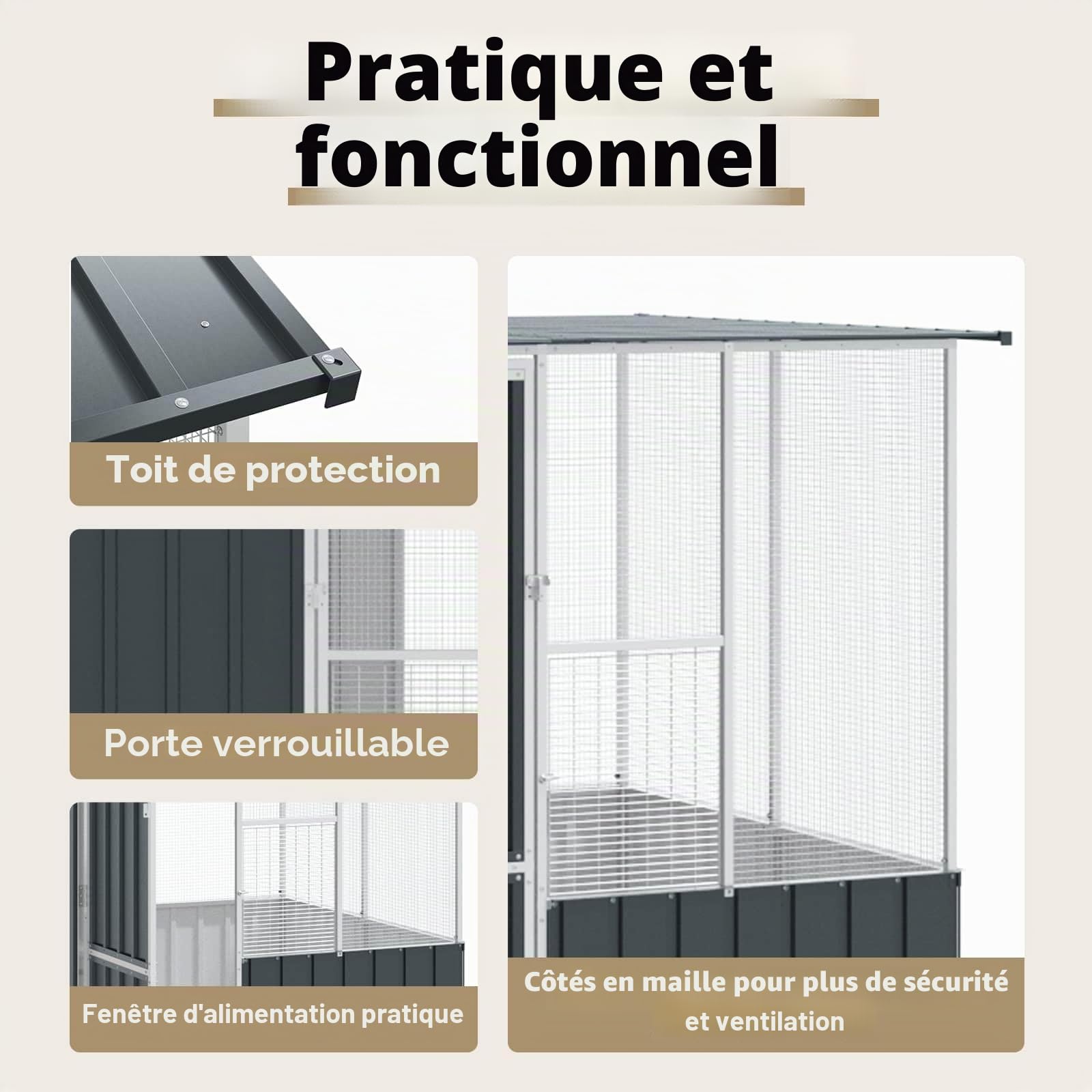 vidaXL Cage pour Oiseaux Anthracite 165 x 165 x 200 cm Acier galvanisé