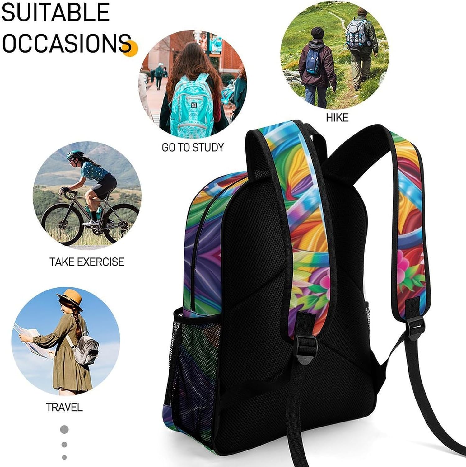 Colorful Peace Sign Tie Dye Travel Backpack Large Laptop Backpacks Heavy Duty Shoulder Bag Casual Daypack image 4