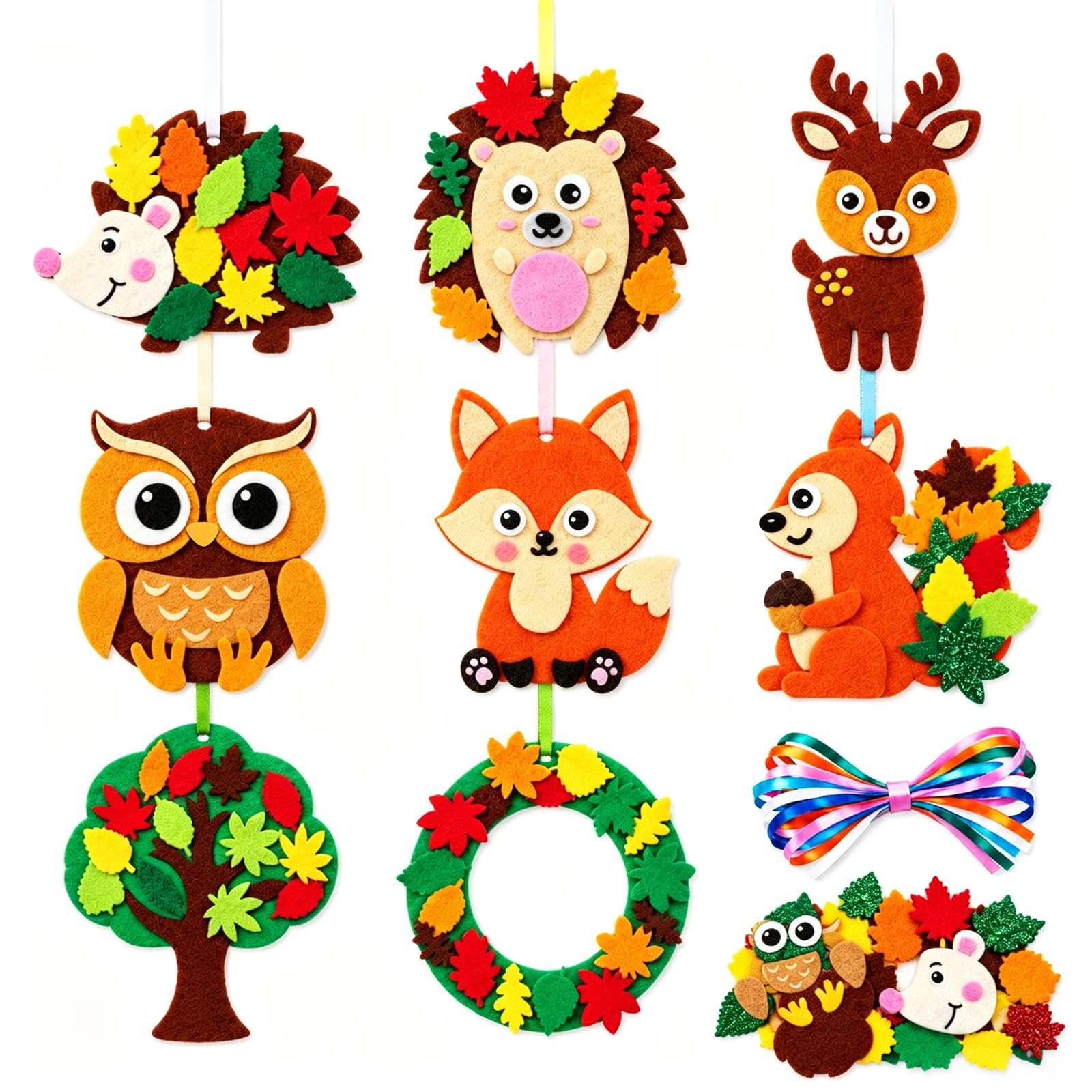 Anruzon Bastelset Herbst für Kinder, 8 Stück Herbst Basteln mit Kindern | DIY Bastelset Herbst für Kinder 3–6 Jahre mit Igel, Eule, Baum und Blatt, Herbstdeko für Jungen und Mädchen