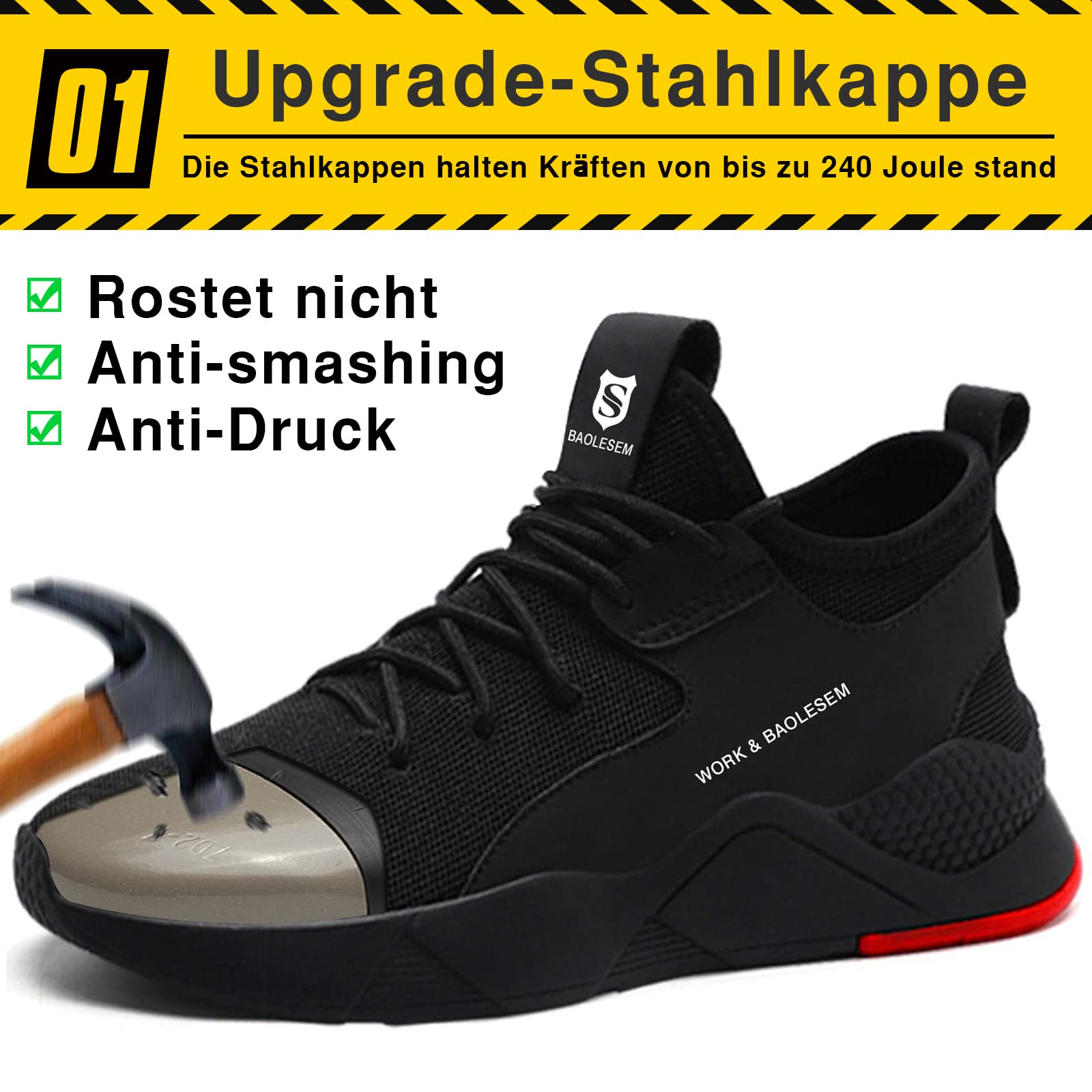 Sicherheitsschuhe Herren Arbeitsschuhe Damen Leicht Atmungsaktiv Sportlich Schutzschuhe mit Stahlkappe Sneakers