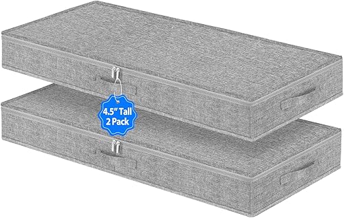 Paquete de 2 contenedores de almacenamiento de perfil bajo debajo de la cama de 4.5 pulgadas de altura, organizador de almacenamiento de sofá poco