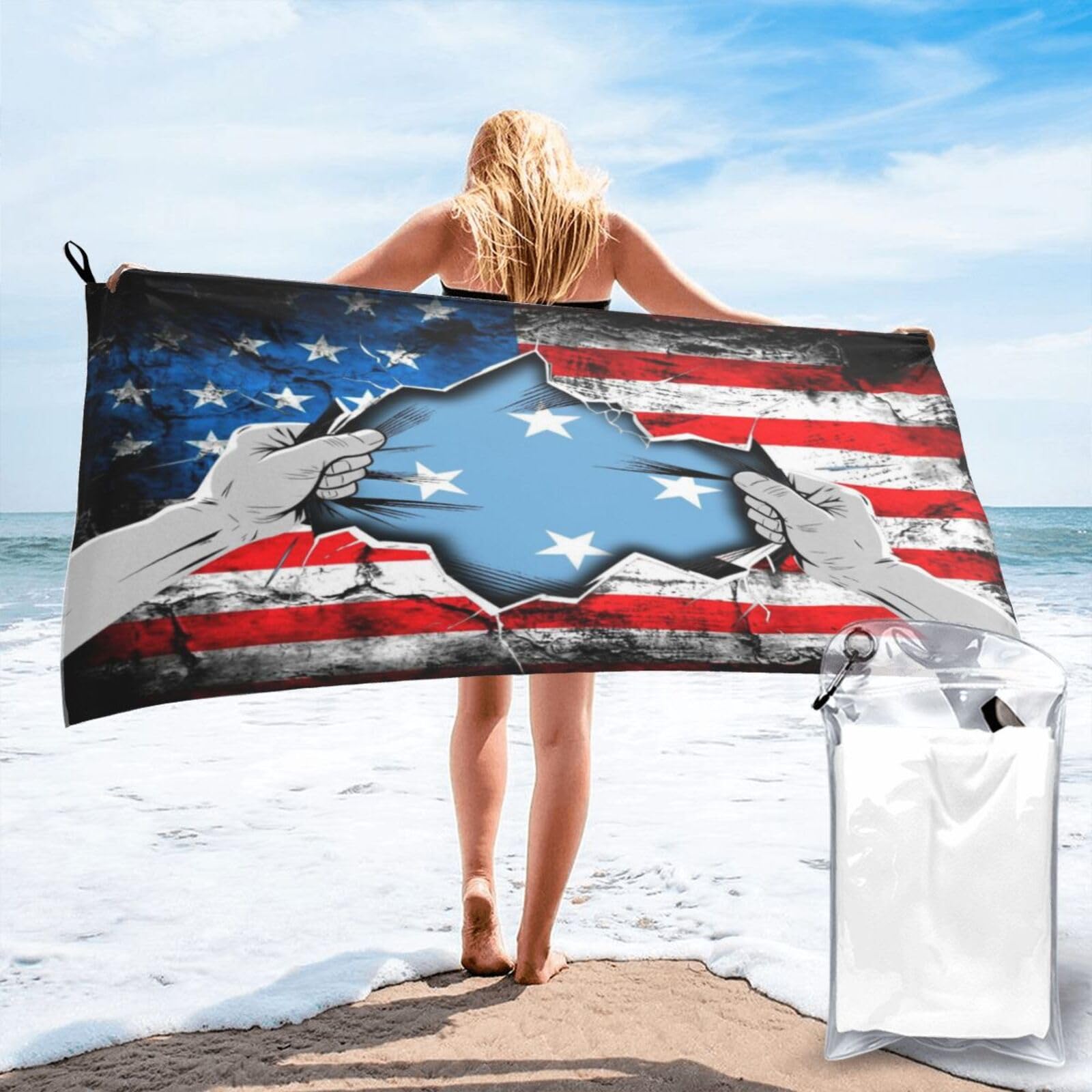 HACXZ American and Micronesia Flag Vintage Beach Towel Lightweight Absorbent Beach Towel Microfiber 27.5"X55"