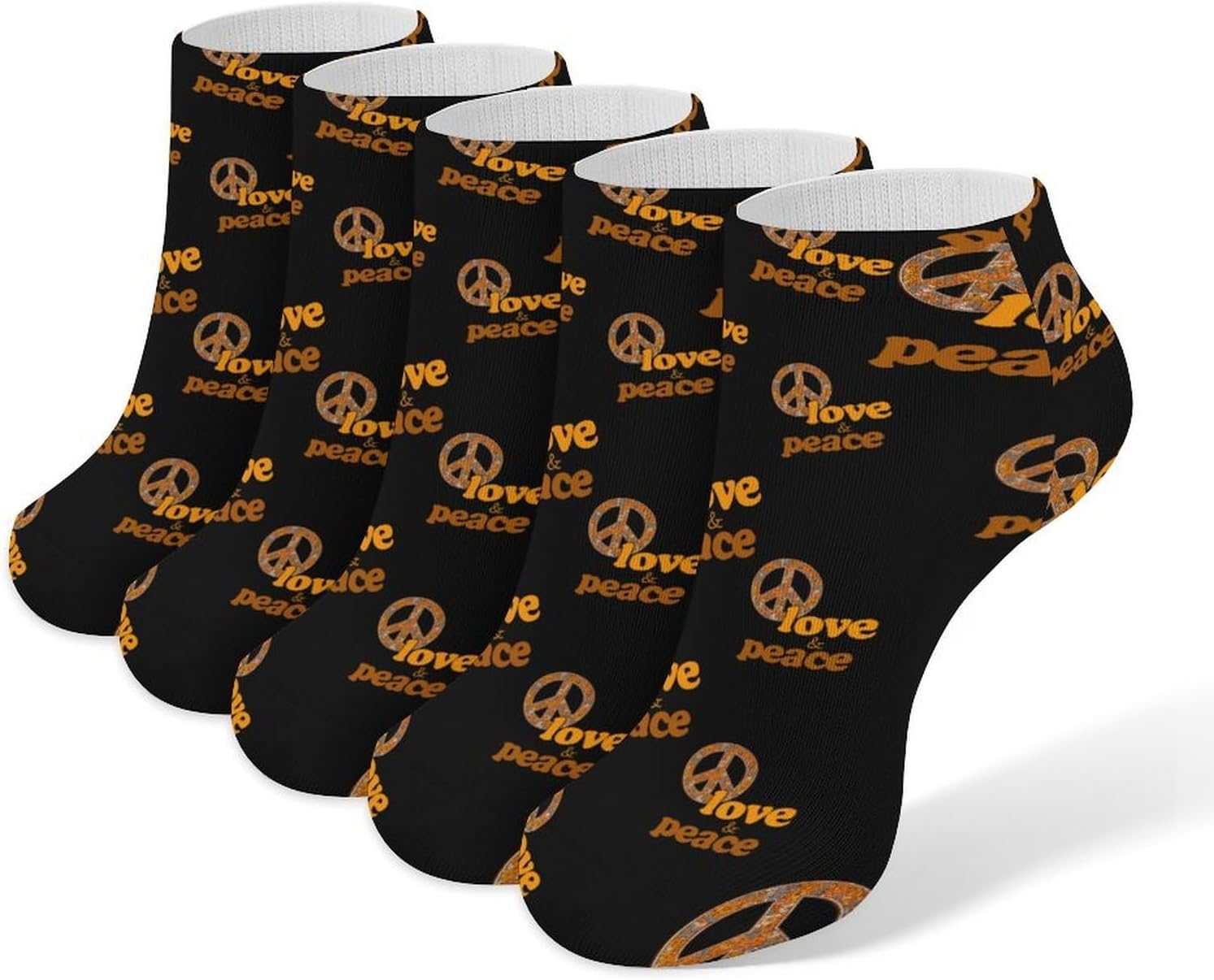Love Peace Logo No Show Ankle Socks Low Cut Non Slip Flat Boat Line 5 Pairs Set