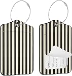 Seorsok 2Pcs Luggage Travel Tags for Suitcases,Cute Black Striped PU Leather Name Tag with Privacy Cover & ID Label Address Card and Durable Metal Ring Suitable for Men Women Handbags Backpack,Brown