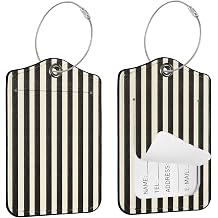 Seorsok 2Pcs Luggage Travel Tags for Suitcases,Cute Black Striped PU Leather Name Tag with Privacy Cover & ID Label Address Card and Durable Metal Ring Suitable for Men Women Handbags Backpack,Brown