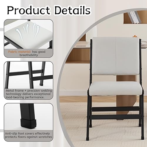 Miniatura 5 de Juego de sillas de comedor modernas, ergonómicas de tela transpirable y sillas con marco de metal con asiento acolchado suave y resistente, para