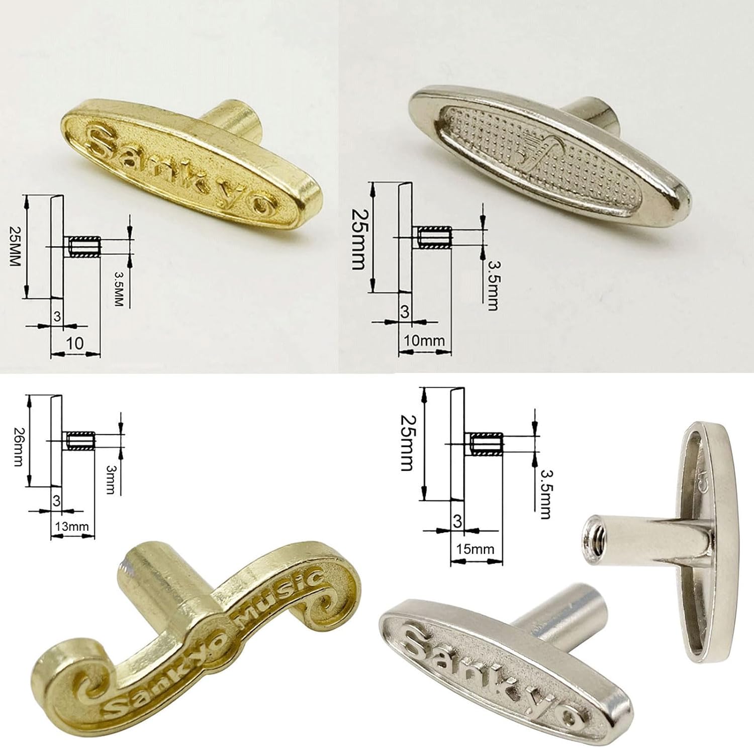 5pcs/lot Different Sizes Musical Box Movement Key Musical Box T Shape Bar Replacement Wind Key Knobs Music Box Parts (5pcs/lot Different)