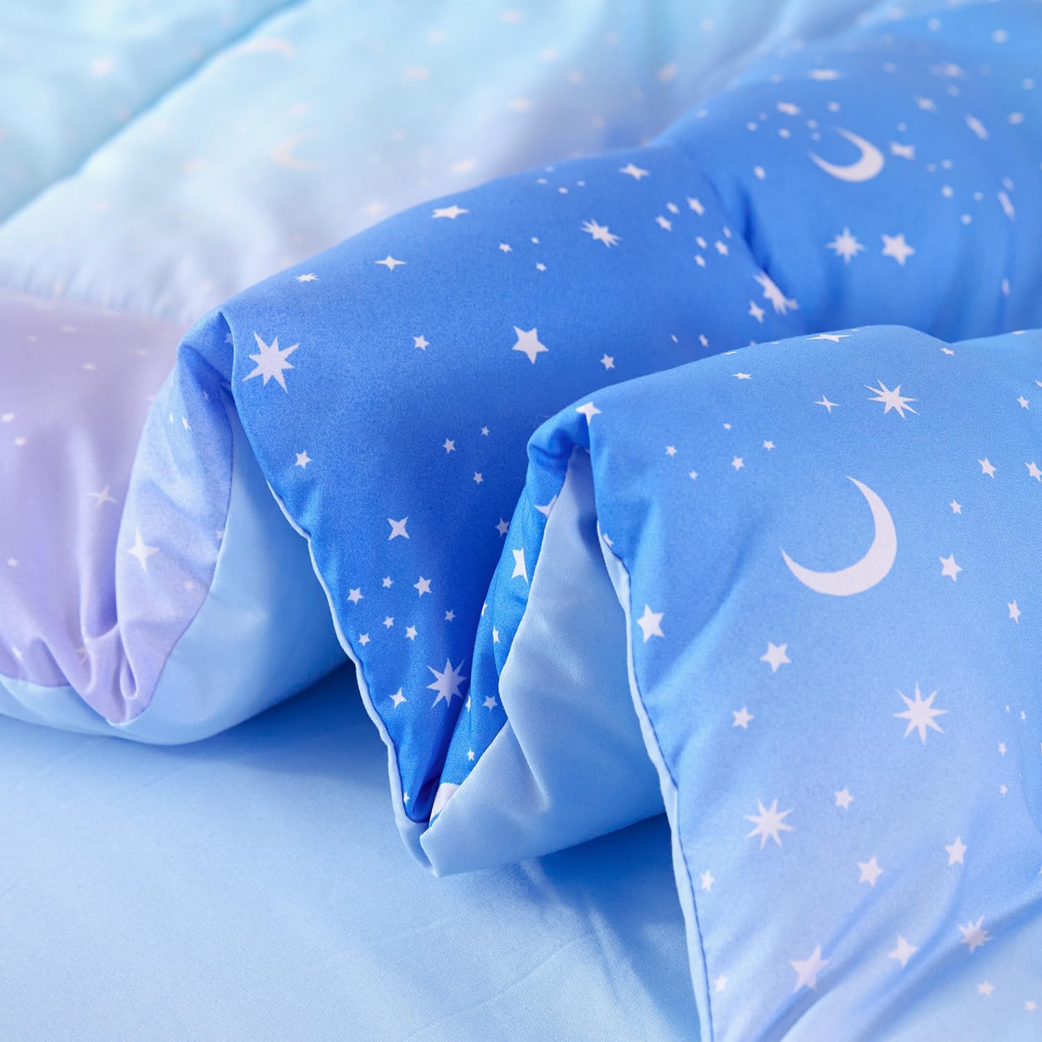 URBONUR 6Pcs Gradient Glitter Comforter Set for Girls Twin Size Blue Galaxy Kids Bedding Set for Boys Comforter Sets Soft Bed in A Bag Twin (Ombre Blue) - Image 7