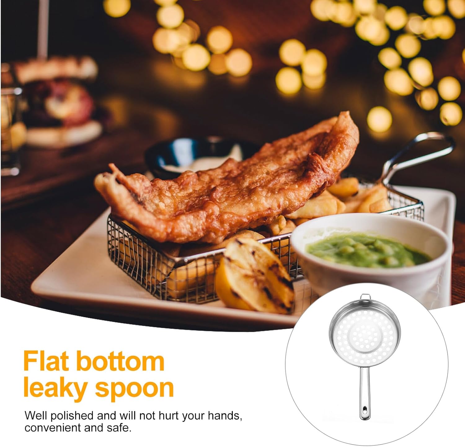 NUOBESTY Rustproof Stainless Steel Colander Large Mesh Kitchen Strainer with Flat Bottom for Frying Cooking and Draining Pasta Dumplings and Hot Pot Essential Home and Restaurant Cooking image 4