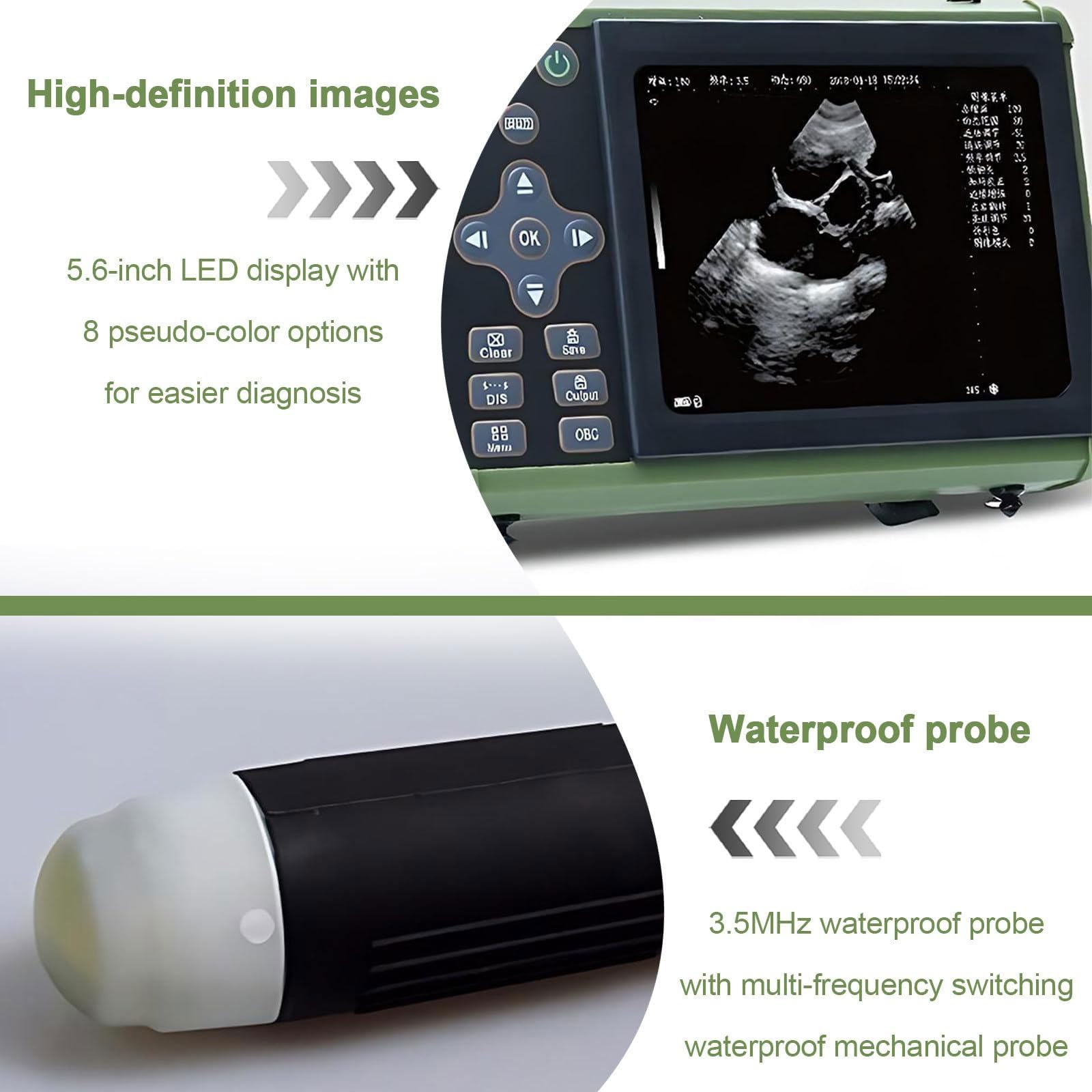 Ecógrafo Veterinario Portátil Para Control De Gestación Detector De Ultrasonido Veterinario De Mano Pantalla LED 5.6" Con Sonda 3.5 Mhz Para La Gestación De Cerdos Y Ovejas(Pigs and Sheep)