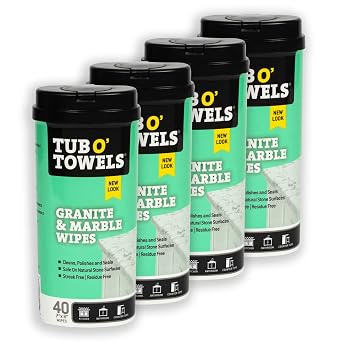 Tub O Towels Granite & Marble Cleaning Wipes 4 Pack 7x8 Multi Surface Stone Cleaning Wipes, 40 Count Canisters for Countertops & Tile