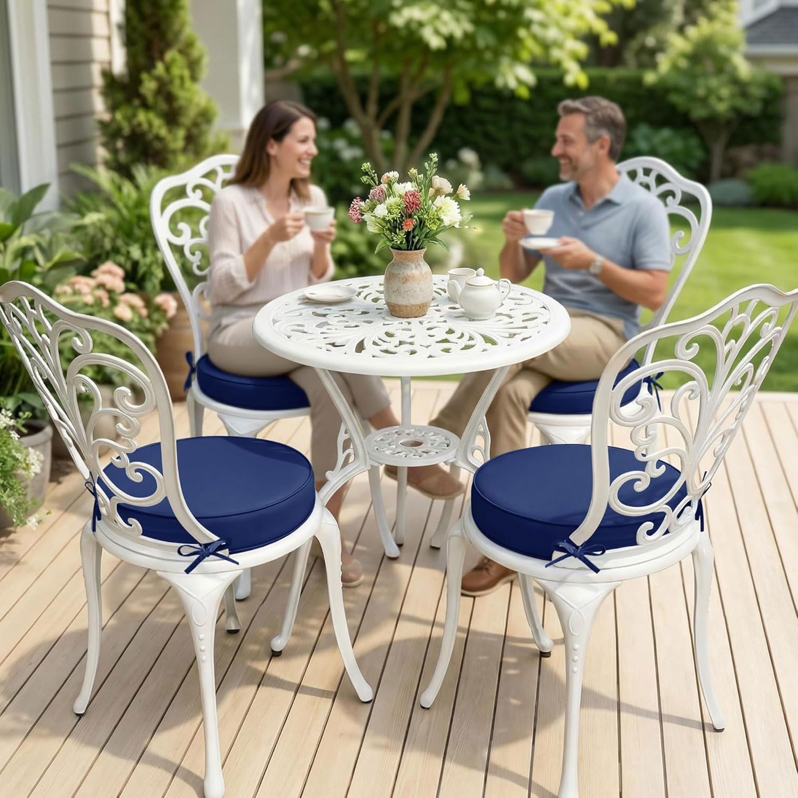 Set di cuscini rotondi impermeabili per sedie da esterni, 1/2/4/6-50/40/35 cm di spessore, 5/8 cm, con lacci, per patio, cucina, sala da pranzo, prato, colore 13 (2 pezzi, 45 x 8 cm)