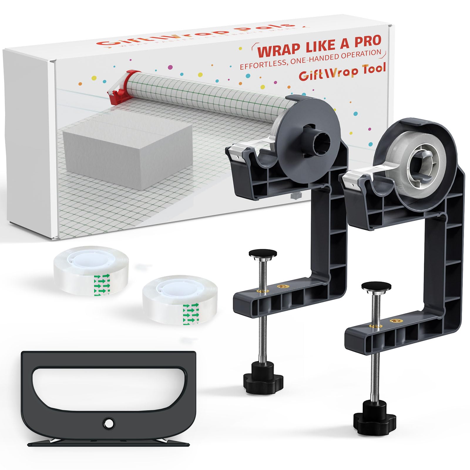 Wrapping Paper Holder, One-Hand Paper &amp; Tape Cutters, Gray