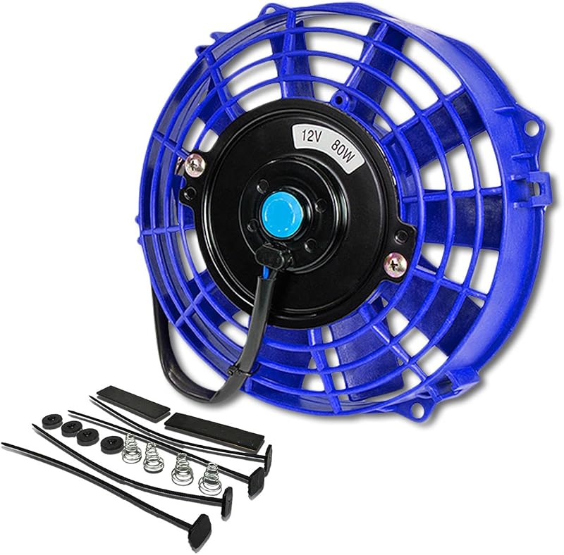 Ventoinha elétrica slim para radiador DNA MOTORING 7" 12 V azul com kit de montagem – 1 unidade