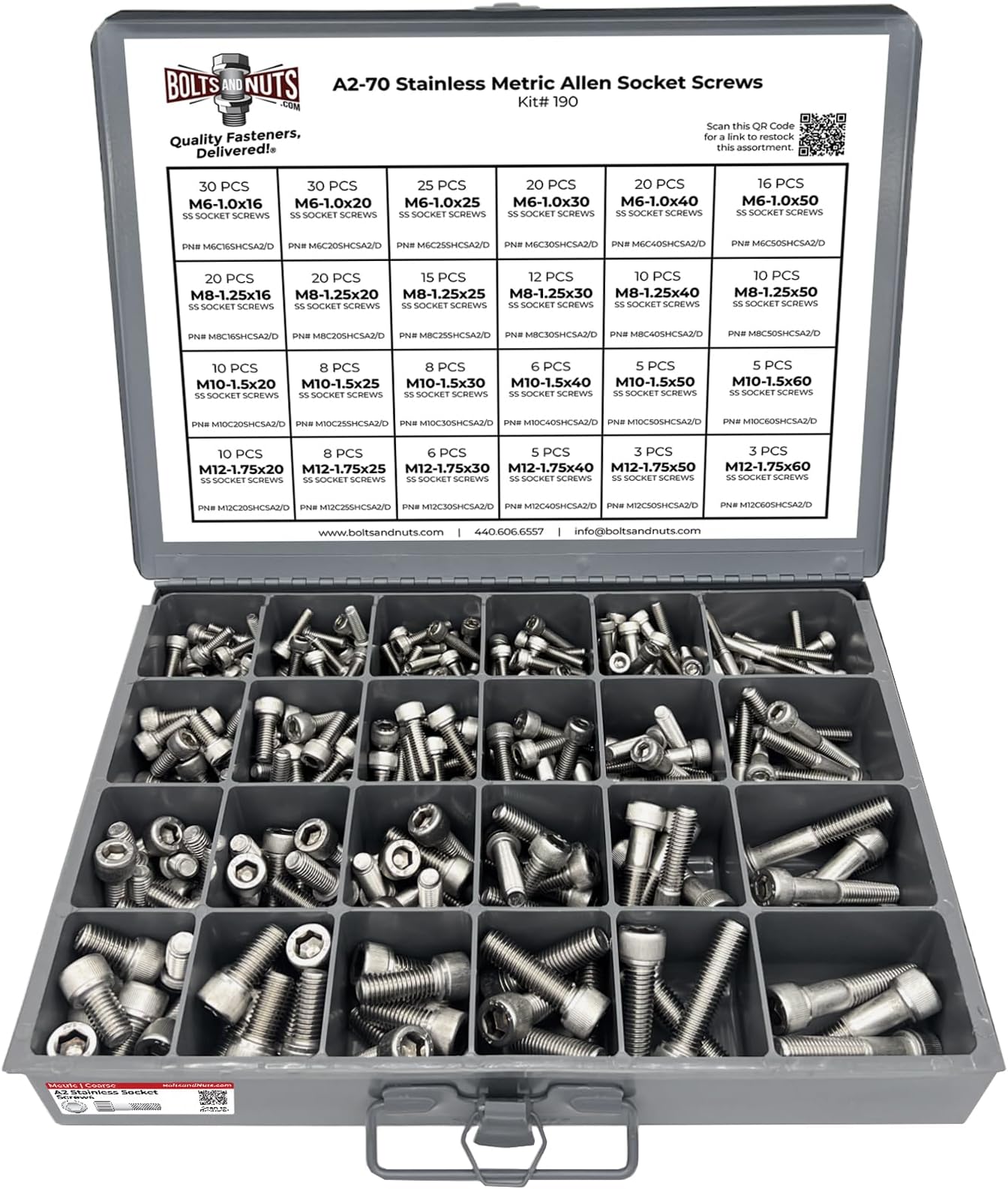 Metric Stainless Steel Allen Socket Head Cap Bolts Screws A2 18-8 (304) Assortment M6 M8 M10 M12-306PCS
