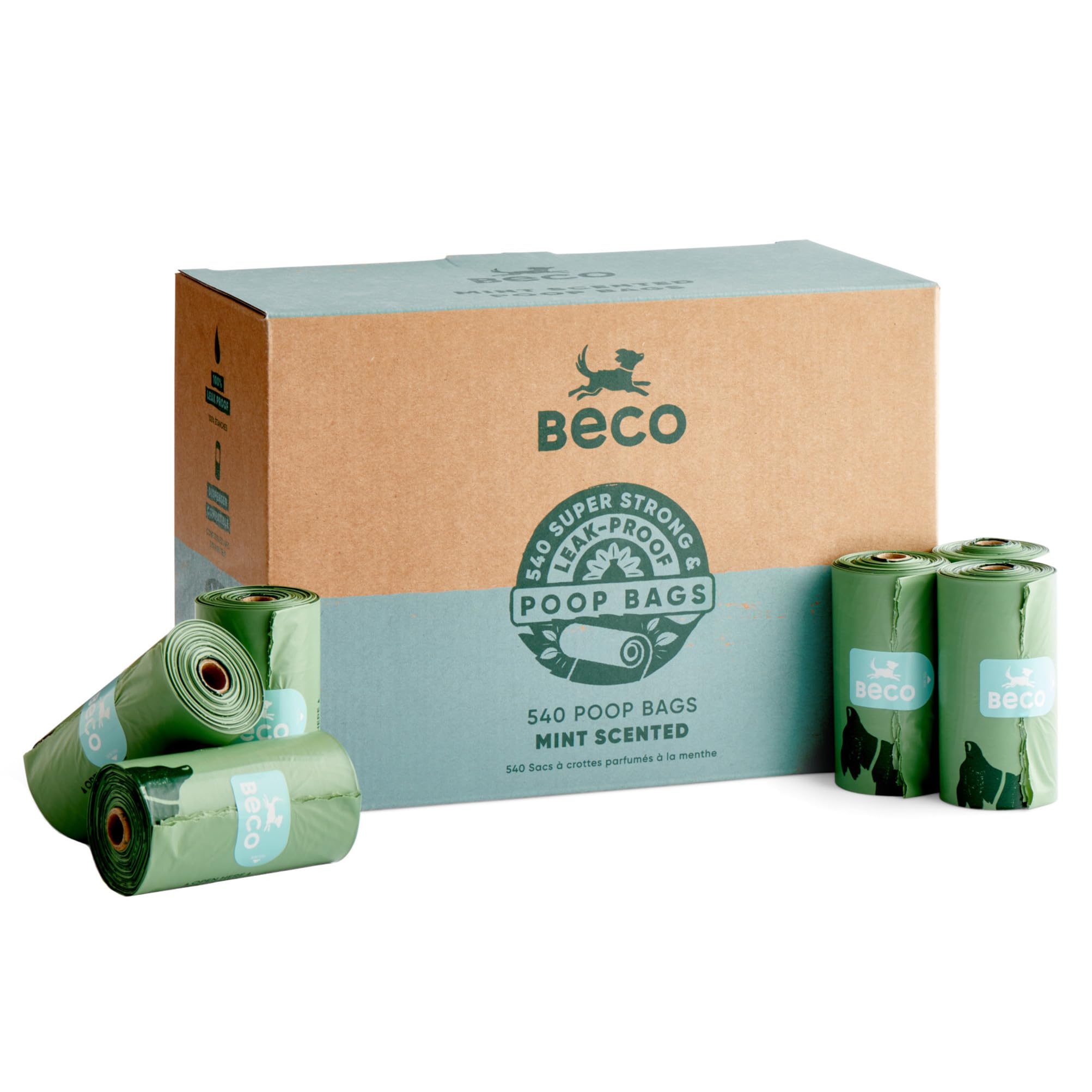 Beco Dog Poo Bags - Strong, Leakproof & Large - 100% Recycled Plastic, Extra Thick Dog Poop Bags, Heavy Duty - Unscented Refill Rolls, 540 Count — view 12