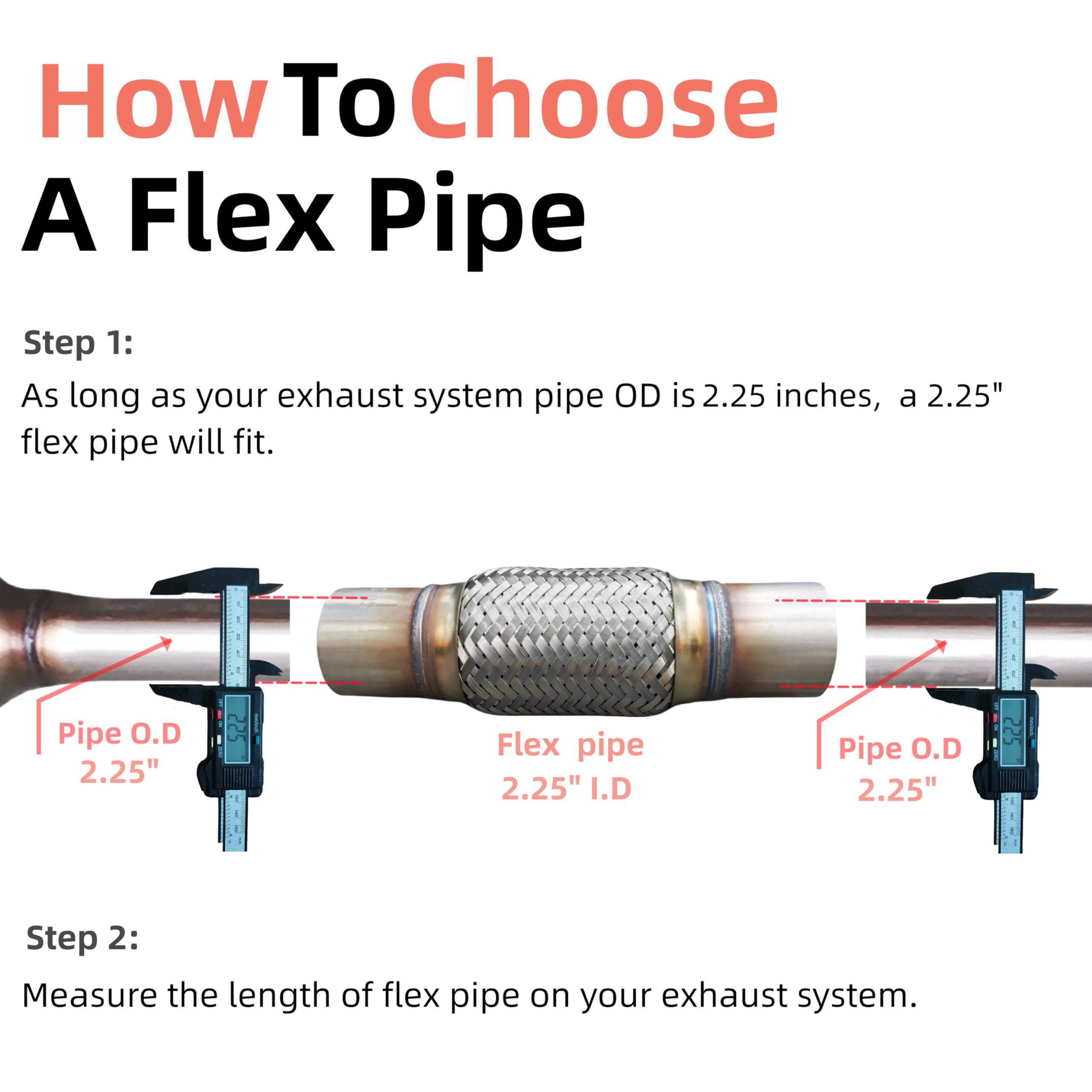 SUISSON Exhaust Flex Pipe 2.25" X 8" /12" Universal Type 100% Stainless Steel For Heavy Duty and Cars