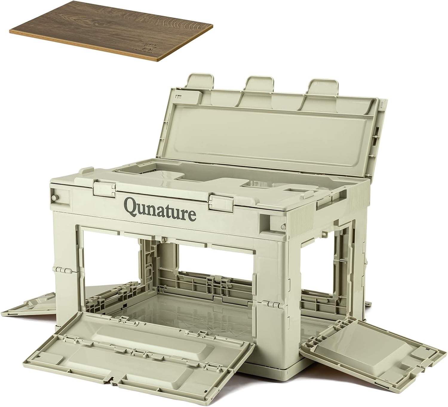 Collapsible Storage Bins with Lockable Doors & Removable Cutting Board, 60L Foldable Stackable Heavy-Duty Box for Camping, Picnic, Closet, Garage, and Moving Organization