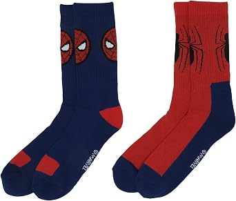 Hyp Spiderman Marvel Comics Mens 2 Pack Athletic Crew Socks
