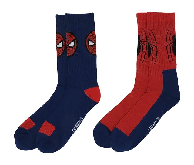 Hyp Spiderman Marvel Comics Mens 2 Pack Athletic Crew Socks