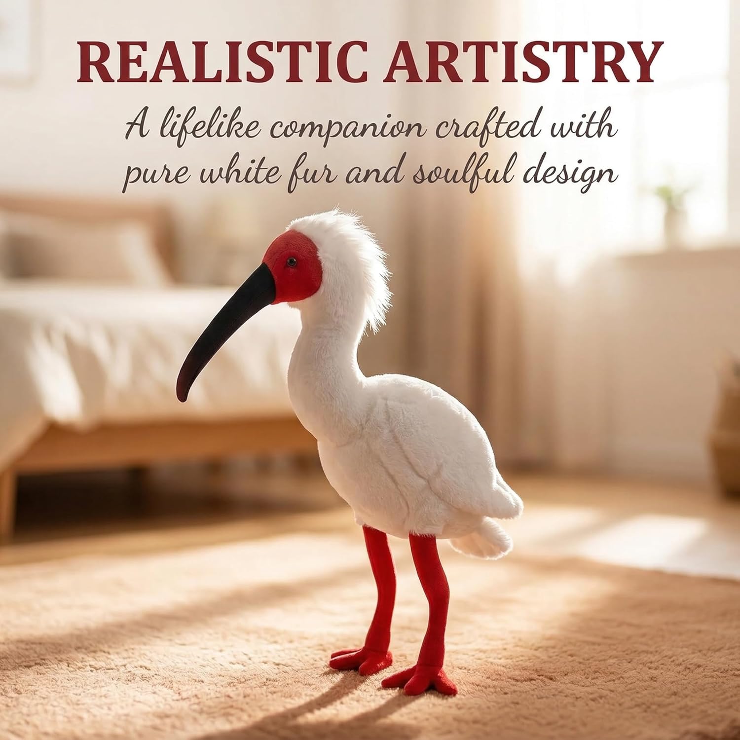 ZHONGXIN MADE Simulation Crested Ibis Plush Toy - Realistic Red Bird, Lifelike Animal Spoonbill Stuffed Toy, Birthday Gift for Kids, 10.6 Inches
