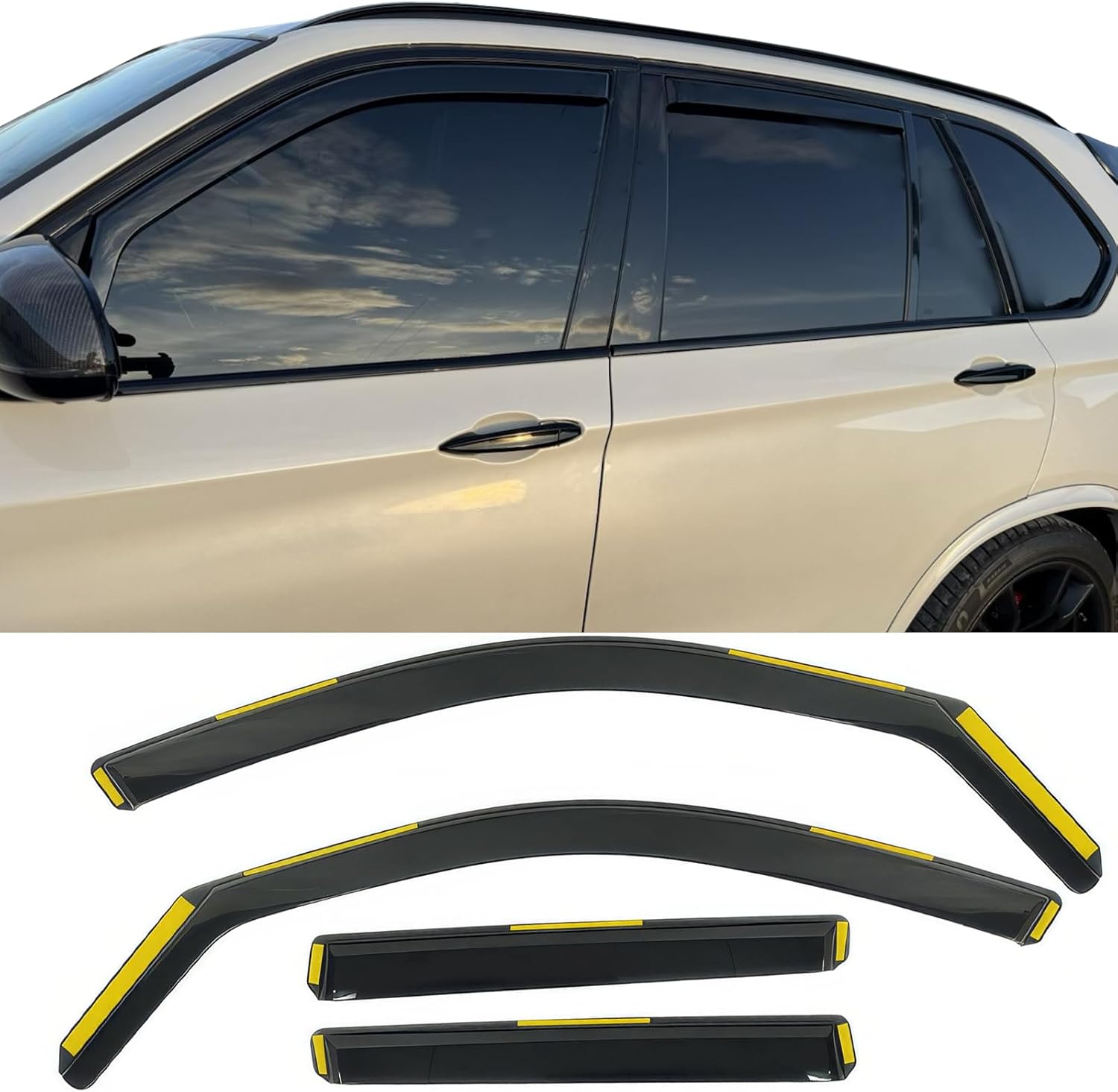 IKON MOTORSPORTS in Channel Window Visors Compatible with 2014-2018 BMW F15 X5 & 2015-2018 BMW F85 X5M, in Channel Style Injection PC Black Rain Guards, Side Window Wind Deflectors 4PCS