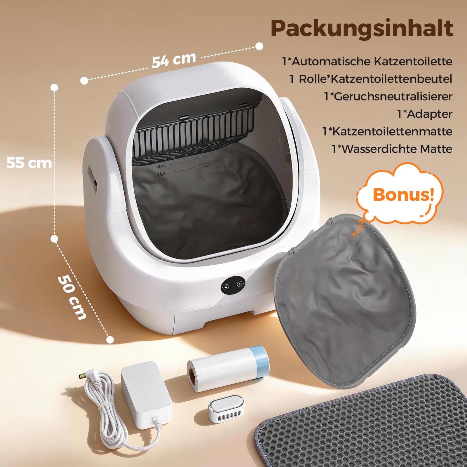 Katzenklo Selbstreinigend Offen, Ellenpent Elektrische Katzentoilette für Große Katzen mit Geruchskontrolle - App-Steuerung & Sensoren Katzenklo Automatische Reinigung