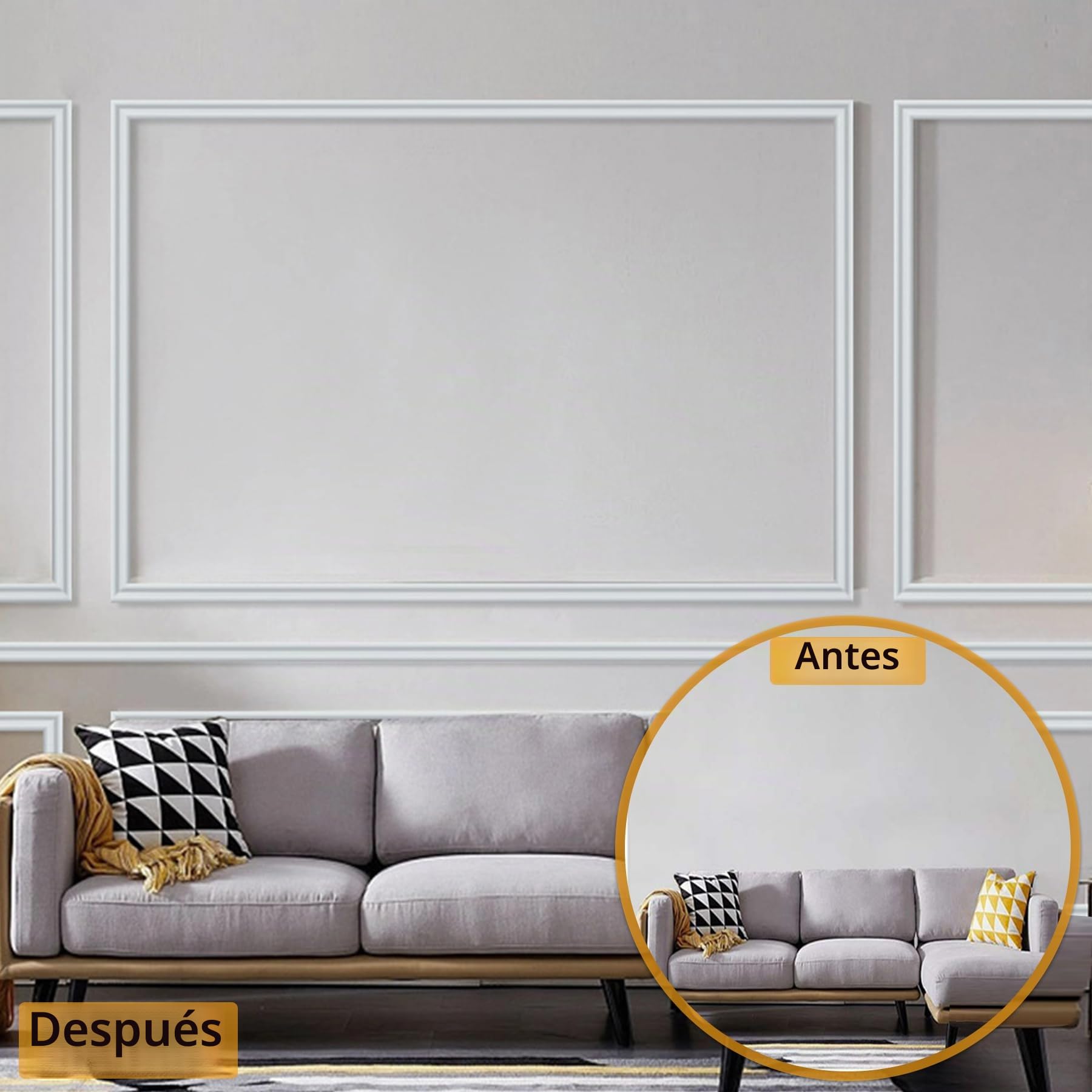 Hungbak Panel de moldura para riel de silla, para decoración del hogar y protección de paredes (blanco pintable, 3 m x 2,7 cm)