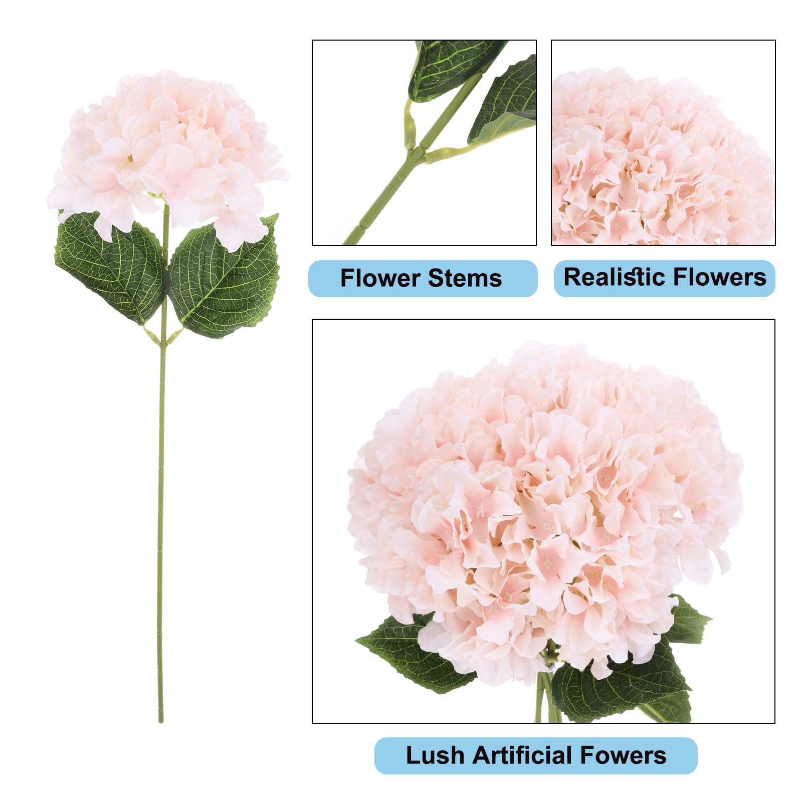 QUARKZMAN Flores Artificiales 10 Ramilletes Flores de Hortensia Falsas Rosadas de Seda Plantas Artificiales con Tallos para Jardín Centros de Mesa de Boda Al Aire Libre