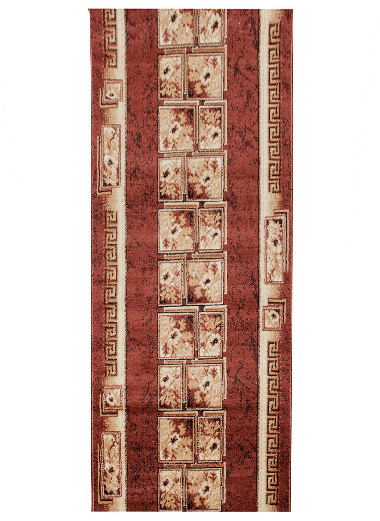 Tapiso Atlas chodnik na korytarz, krótkie runo, dywan do kuchni, salonu, retro, kwiatowy, kwadratowy, wzór w kolorze brązowym, beżowym, Ökotex 120 x 400 cm