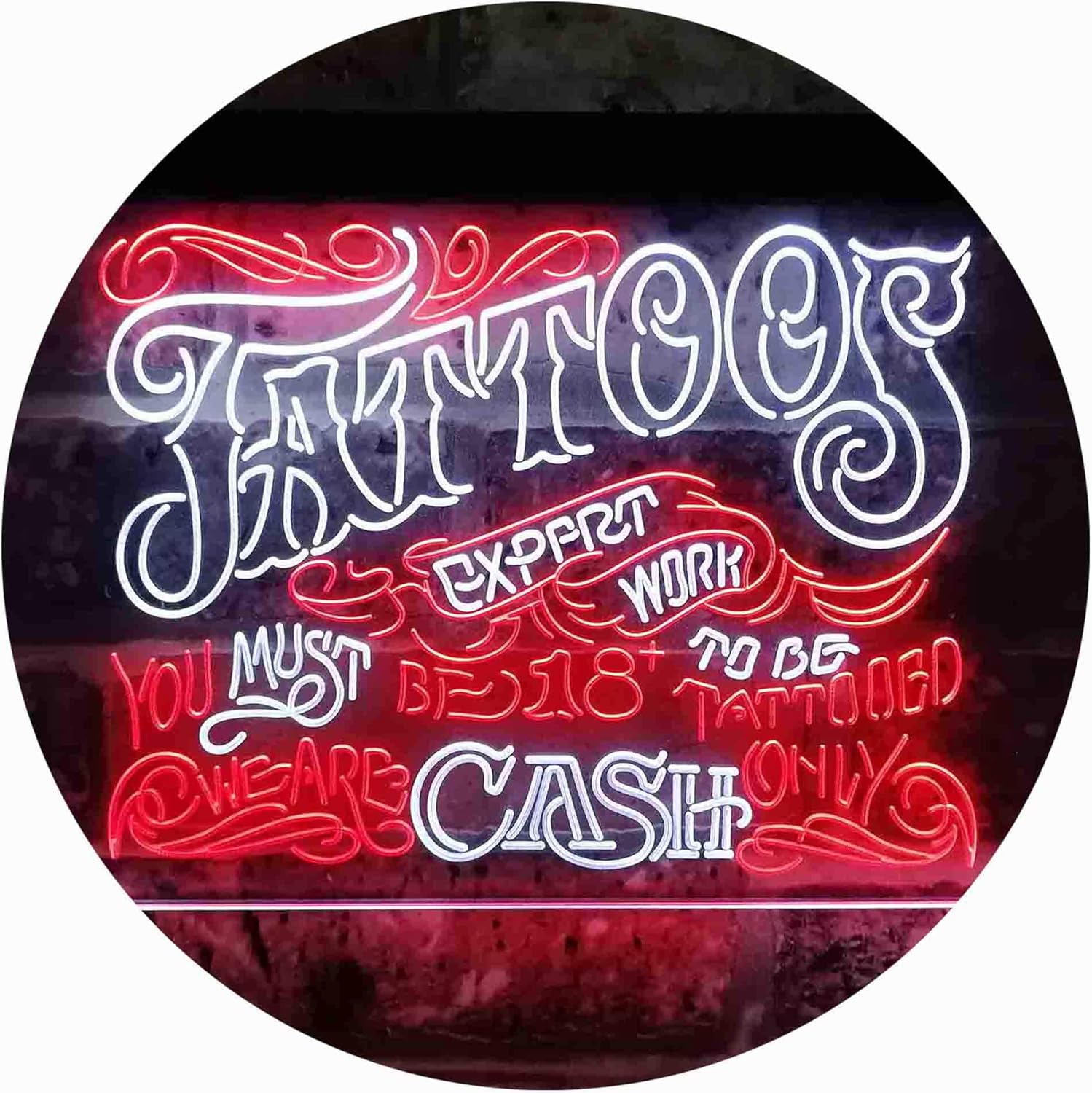 ADVPRO Tattoo Expert 18+ Cash Only Dual Color LED Neon Sign White & Red 12 x 8 Inches st6s32-i3883-wr