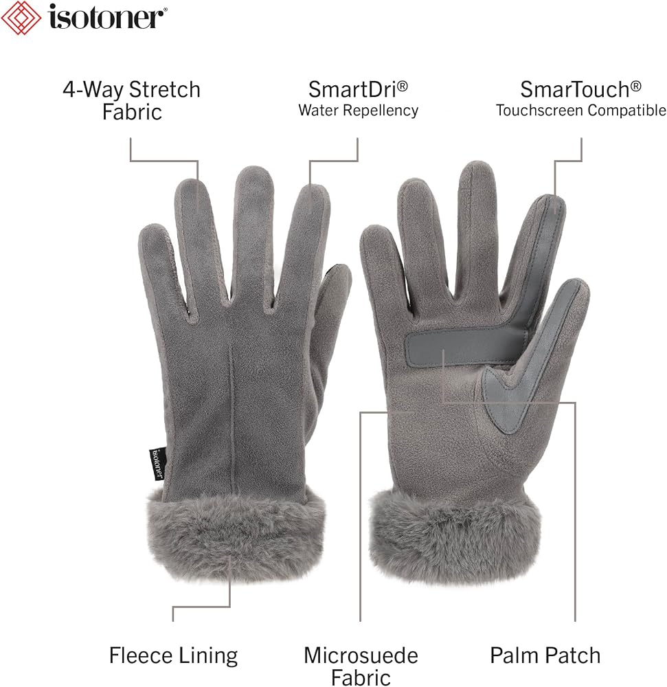 isotoner Women's Water Repellent Touchscreen Stretch Mya Faux Fur
