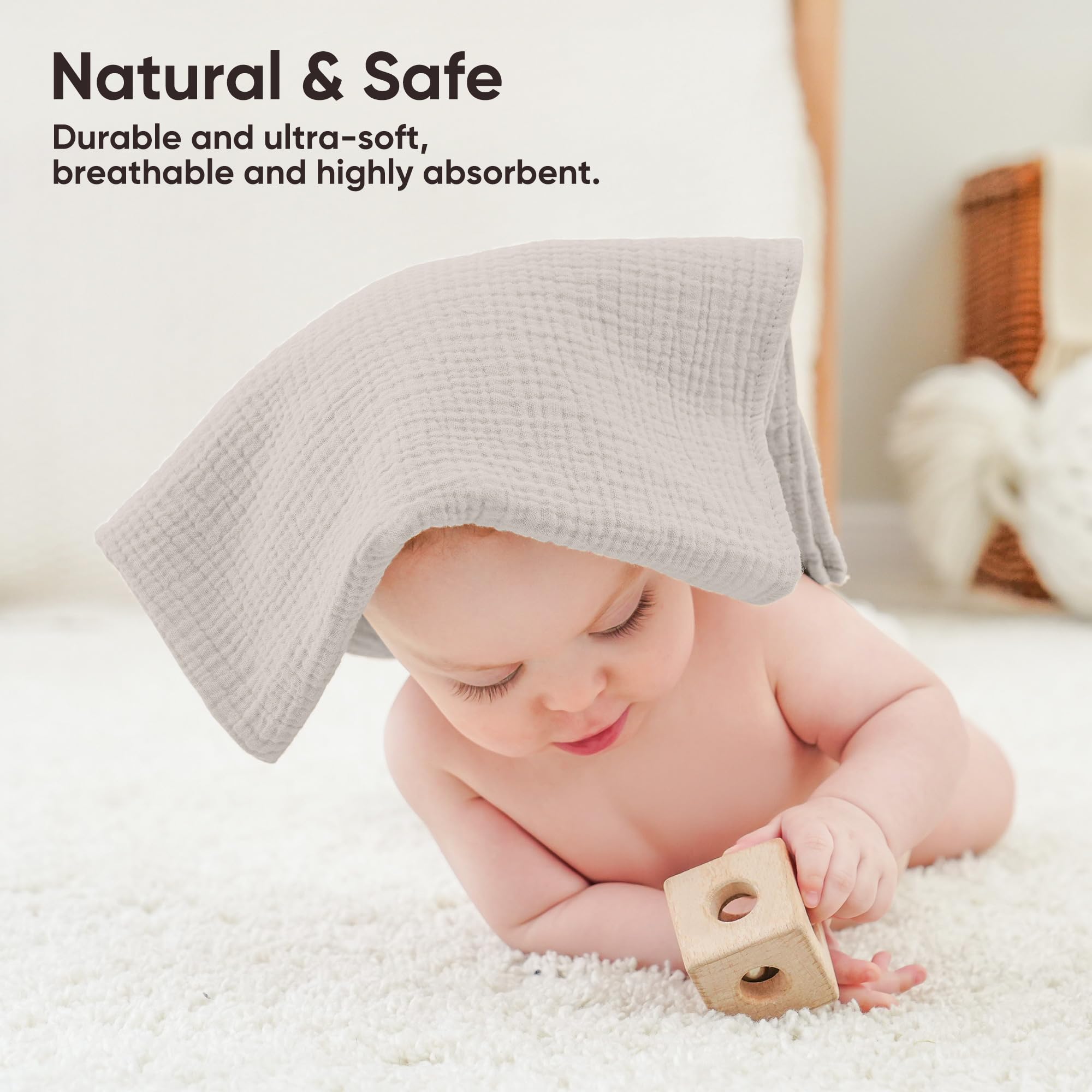 bearmoss Muslin Squares Cloths 100% Cotton Baby Burp Cloth 60x60CM Large Ultra-Absorbent Soft Baby Face Washcloths for Newborn Baby Boy and Girl 4Pack (Forest) - Image 4