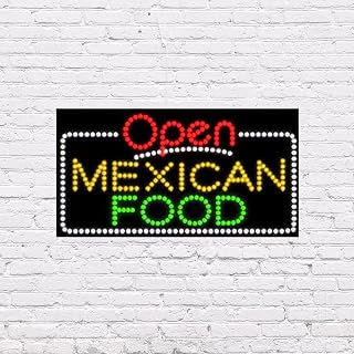 LED Mexican Food Open Sign for Retail Business Displays | Advertising Electronic Light Up Sign for Windows Walls | 17"h x 31"w x 2"d