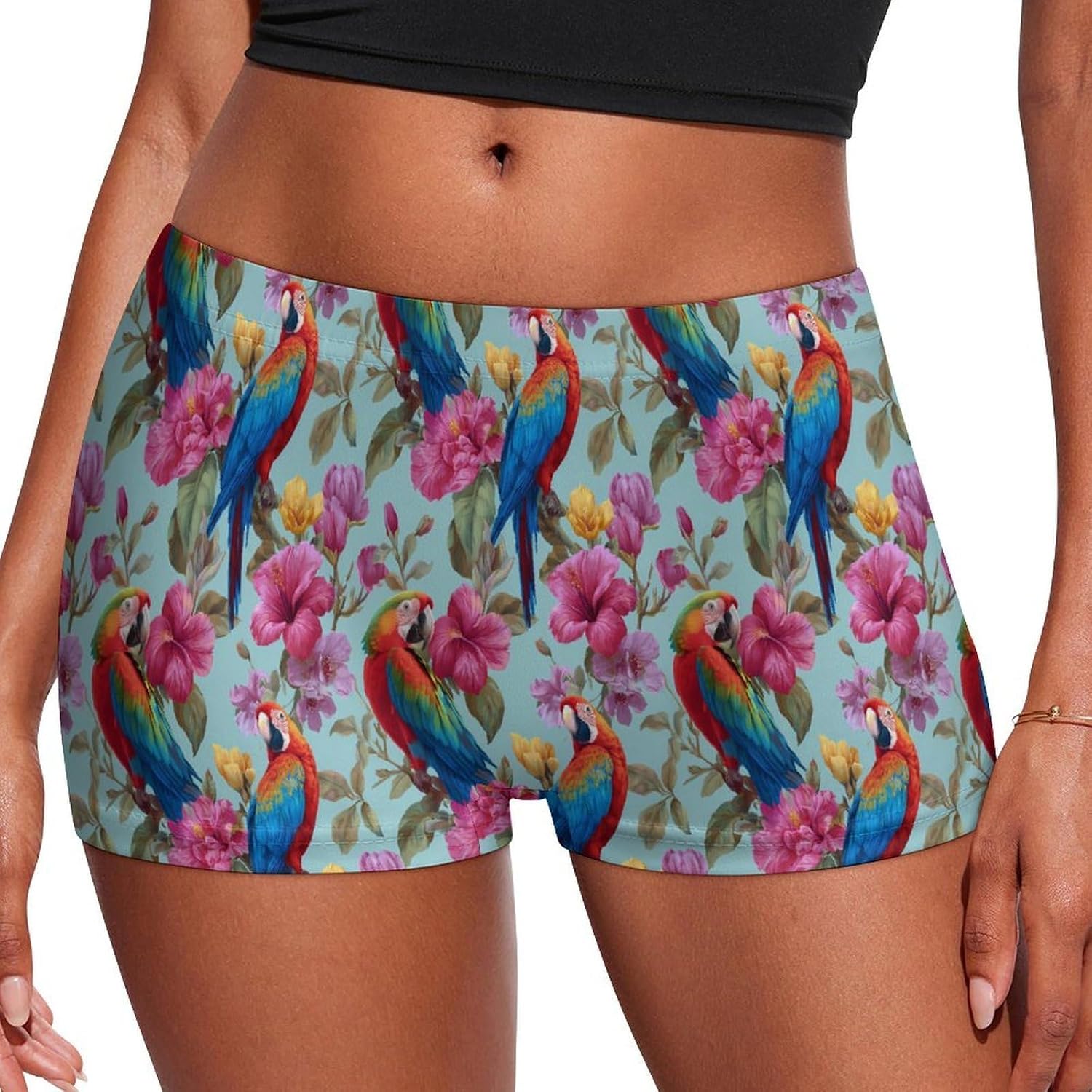 Colorful Parrots Tropical Flowers Fashion Women's Boxer Briefs Breathable Underpants Trunks Stretch Underwear
