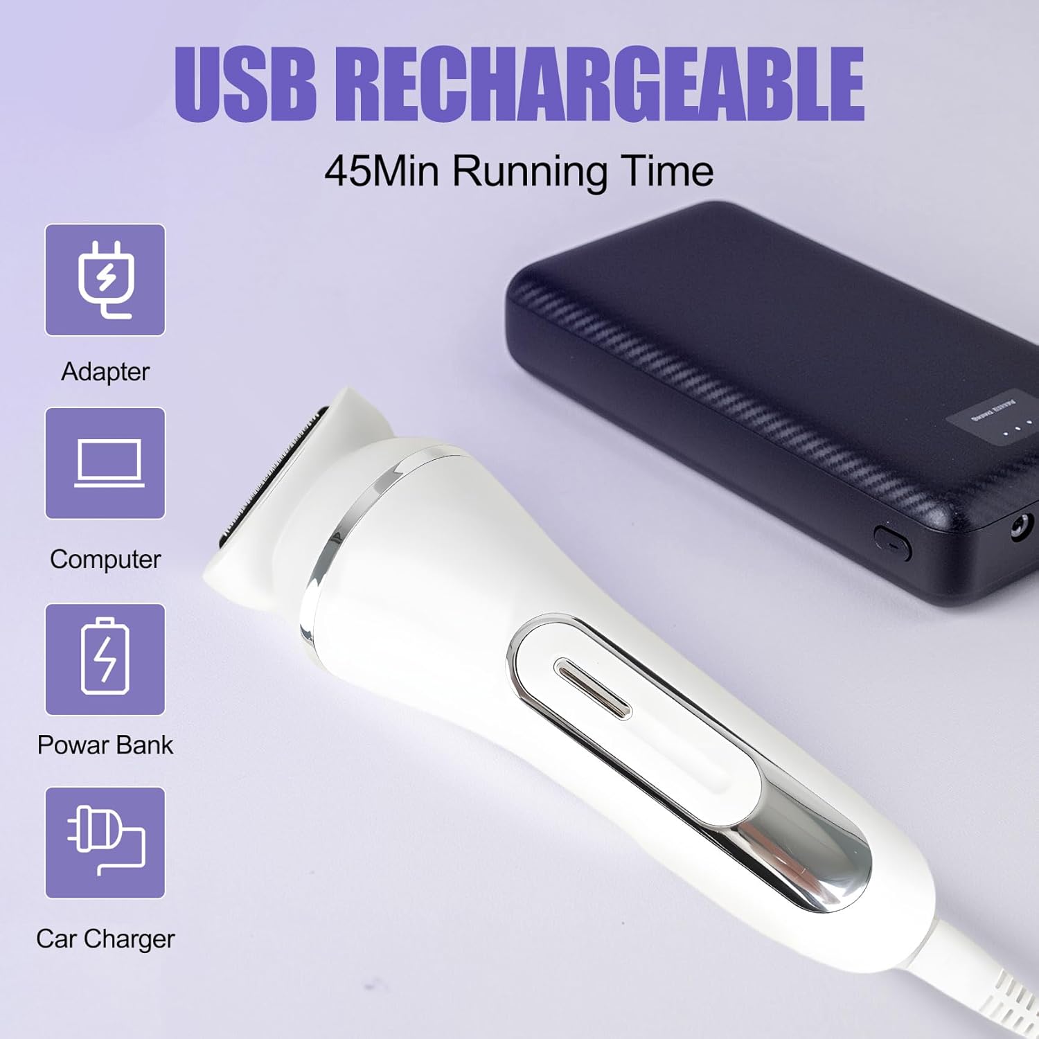 3.0 Women Face Epilator, 7-in-1 Rechargeable Facial Hair Remover with LED Battery Display, Facial Shaver for Face, Eyebrow, Nose Trimmer (White)