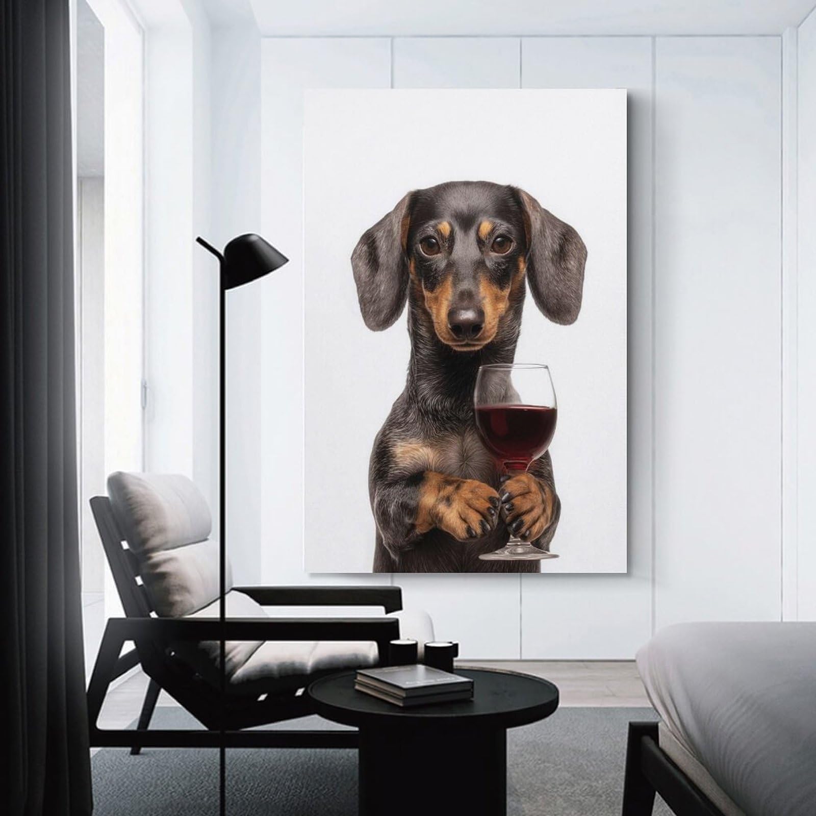 Junmoney Unframe-Dachshund With Wine Glass Dachshund With Wine Glass Canvas Art Print 20X30inch(50X75cm), For Office Decor, Home Working Or Creative Rooms, An Interior Accent For Desk Areas