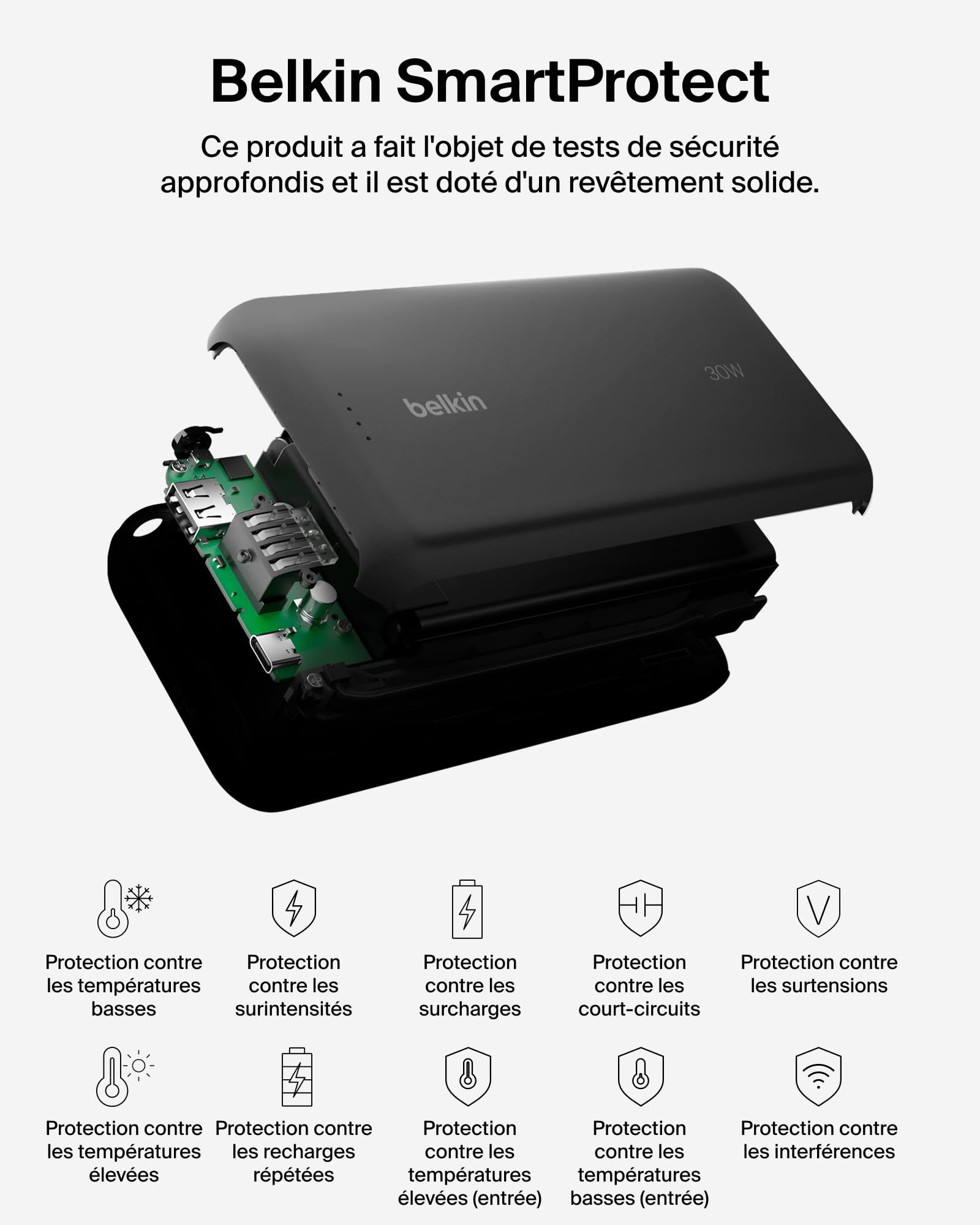Belkin Gaming Batterie Externe 20000mAh, 30W avec câble USB-C intégré (Recharge Rapide USB-C PD, Chargeur Portable pour Nintendo Switch 2, iPhone 16, iPad Pro, Galaxy S25, etc., Noir)