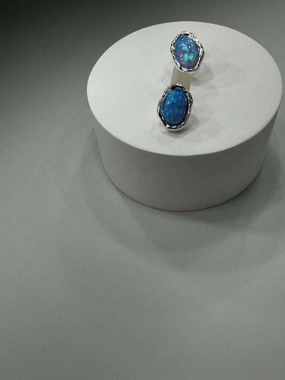 Deep Blue Opal & CZ Sterling Silver Stud Earrings for Women, 925 Silver Dainty Minimalist Jewelry Gift - Image 5