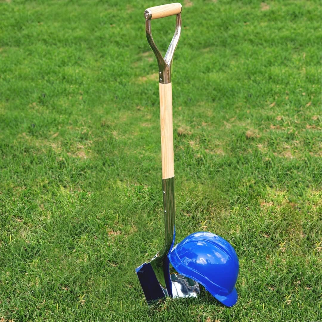 Truper Polished Chrome Ceremonial Shovel, 27-Inch, D-Grip American Ash Handle, 14-Gauge High-Carbon Steel Blade, Extended Socket, Steel D-Handle (Model 33127)