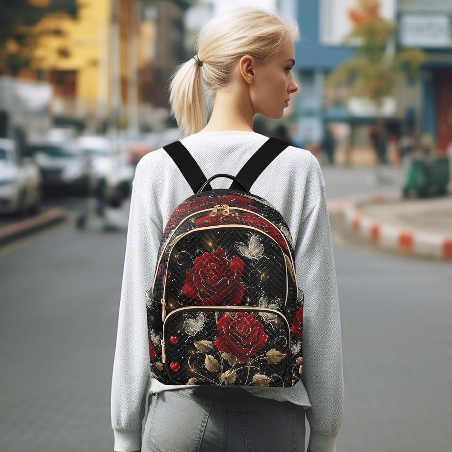 ALAZA Rose Butterfly Small Backpack Purse for Women Travel Bag Lightweight Shoulder Bag Fashion Dayback