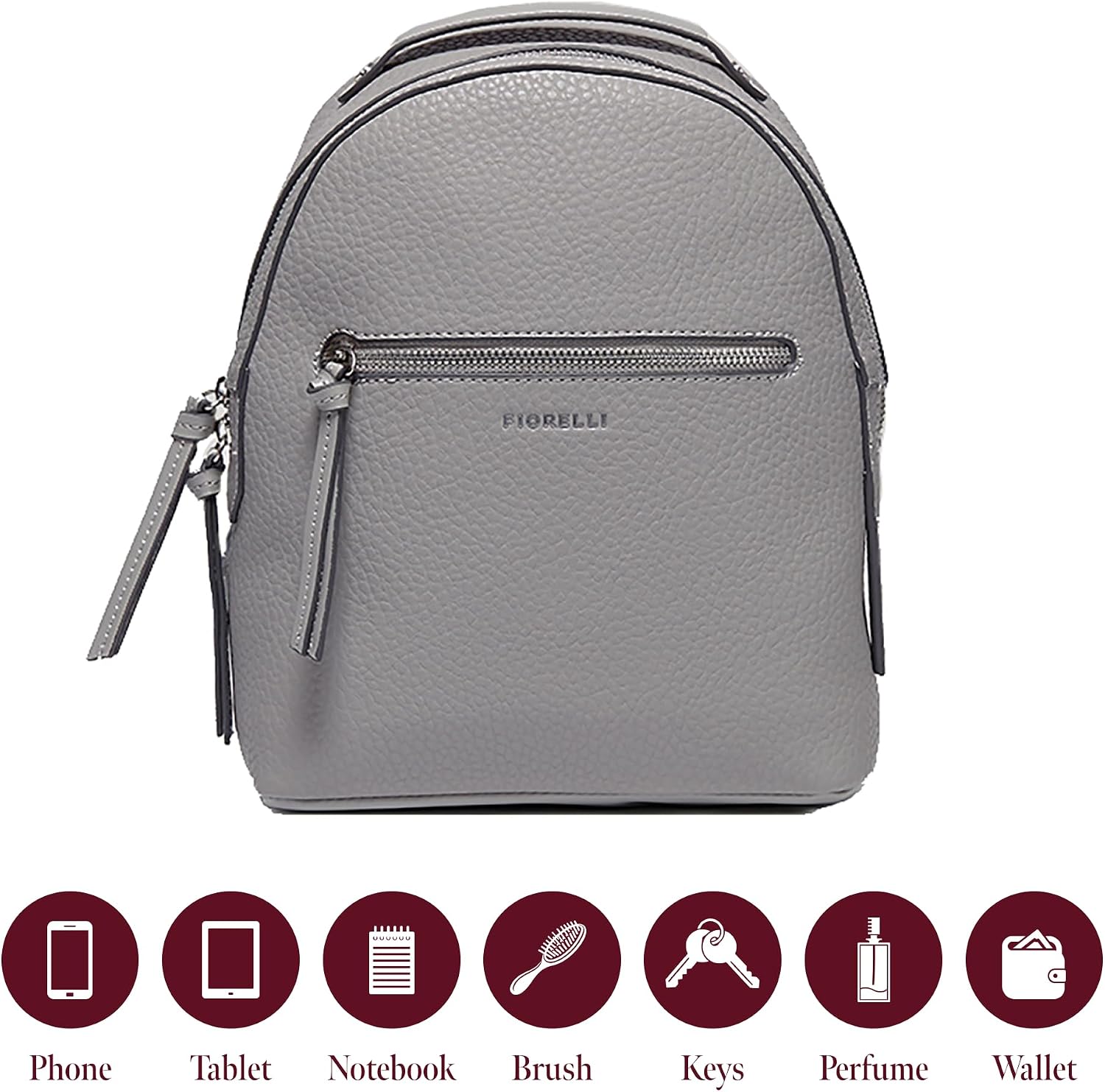 Fiorelli Women's Anouk Backpack, Stylish Small Backpack with Adjustable Straps & Pockets, Grey Faux Leather