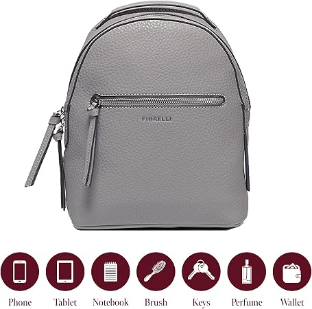 Fiorelli Women's Anouk Backpack, Stylish Small Backpack with Adjustable Straps & Pockets, Grey Faux Leather