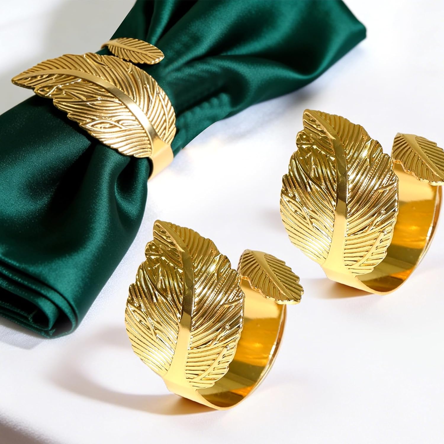 Gold Napkin Rings Set of 100, Gold Napkin Ring Table Decor, with Their Elegant Gold Leaf Design, are Perfect for Valentine, Easter, Dinner Parties. They Make an Excellent Gift for Your Host