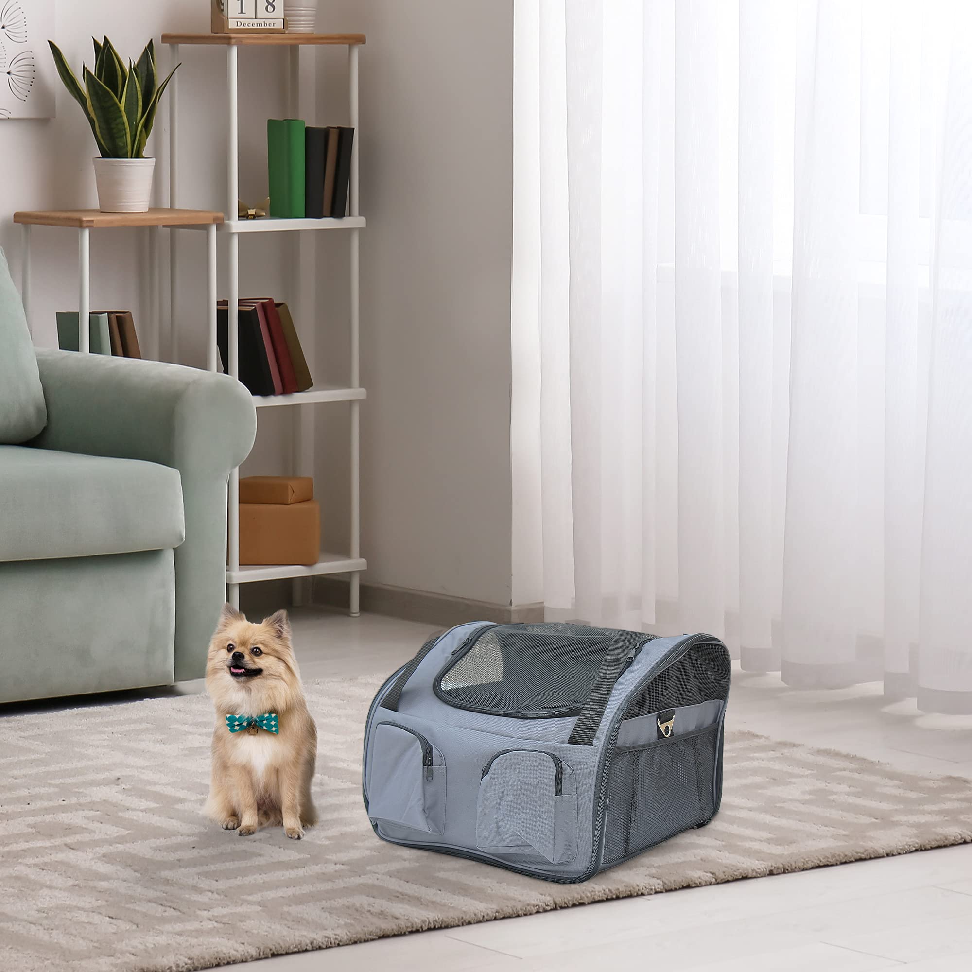 PawHut Hundetasche Auto Hundebox Transportbox Tragetasche Autositz Katze, 41 x 34 x 30 cm, Oxford Gewebe grau